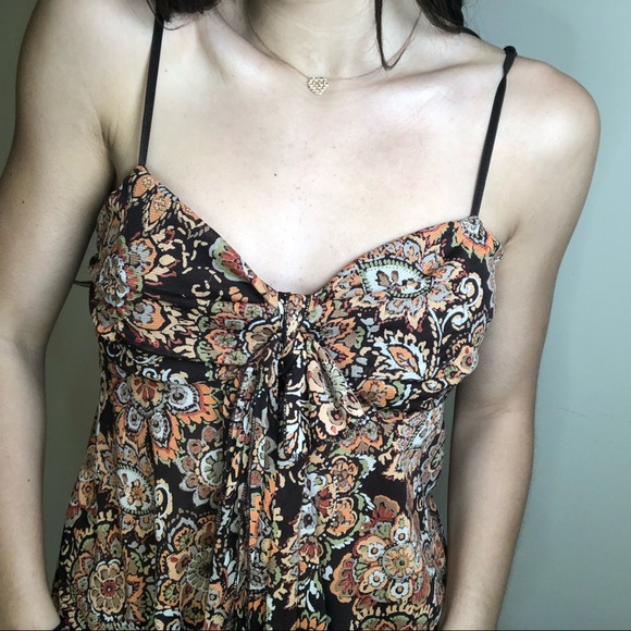 Cute little brown with flowers flowy tank - Picture 3 of 6